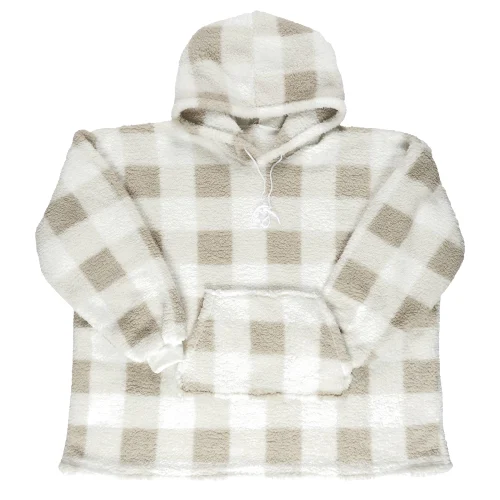 Bluza ocieplana długa/ snuddie w kratę beżowa/biała