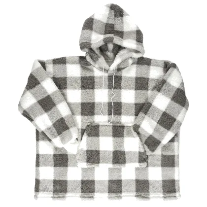 Bluza ocieplana długa/ snuddie w kratę szara/biała