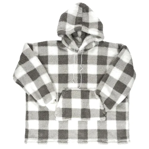 Bluza ocieplana długa/ snuddie w kratę szara/biała