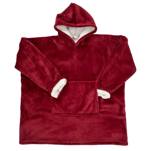 Bluza ocieplana szeroka/ snuddie z kieszenią czerwona