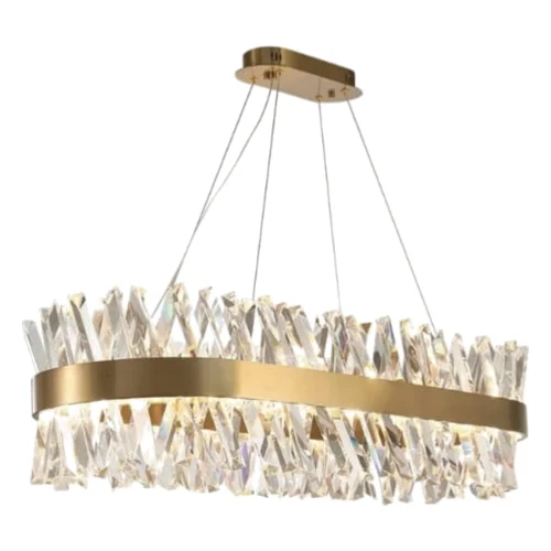 Cesar Long 80cm LED - żyrandol kryształowy podłuzny nad stół, mosiądz szczotkowany, regulowana barwa światła