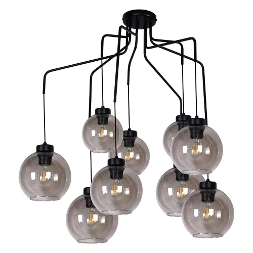 Duża lampa sufitowa do salonu, dziewięć grafitowych kloszy- Horik 9
