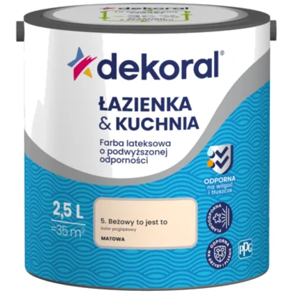 Farba lateksowa o podwyższonej odporności ŁAZIENKA KUCHNIA Beżowy to jest to 2,5 l Dekoral