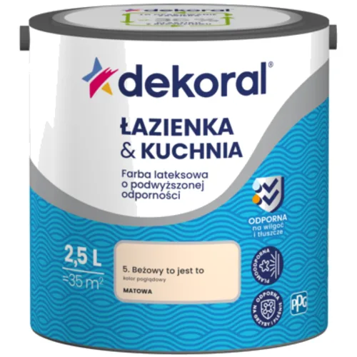 Farba lateksowa o podwyższonej odporności ŁAZIENKA KUCHNIA Beżowy to jest to 2,5 l Dekoral