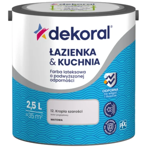 Farba lateksowa o podwyższonej odporności ŁAZIENKA KUCHNIA Kropla szarości 2,5 l Dekoral