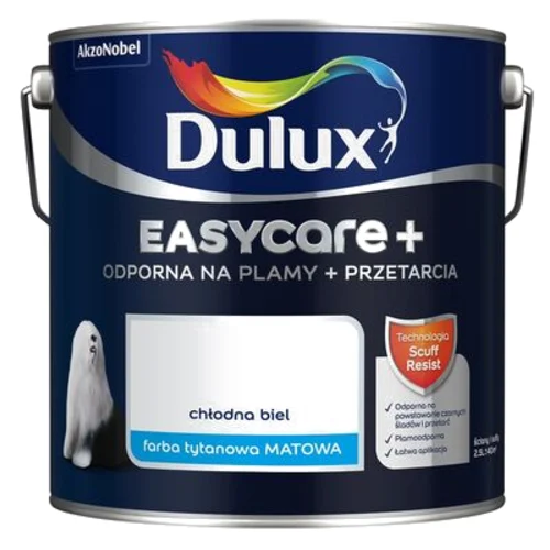 Farba tytanowa Dulux EasyCare+ Plamy+Przetarcia Chłodna Biel 2,5 l