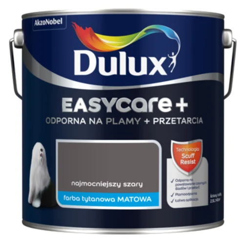 Farba tytanowa Dulux EasyCare+ Plamy+Przetarcia Najmocniejszy Szary 2,5 l