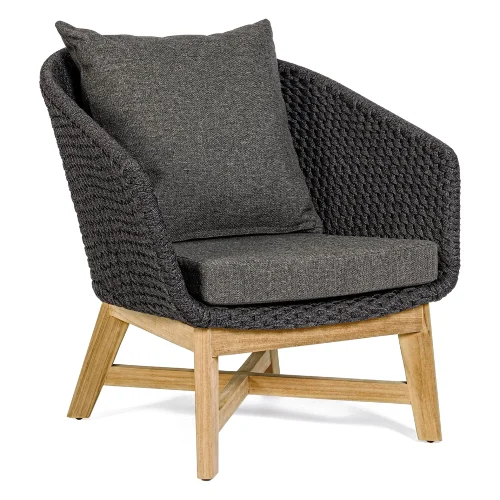 Fotel ogrodowy COACHELLA antracytowy 76x78 z drewna teak z liną olefinową Bizzotto