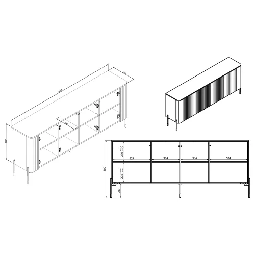 Komoda z drzwiami dąb barokowy ristretto 190 cm Aria