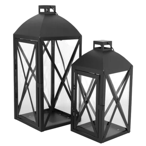 Komplet 2 latarenek metalowych 16,5 x 16,5 x 38 cm + 13,5 x 13,5 x 29 cm czarny