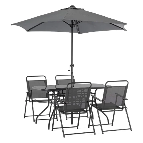 Komplet krzesła + stół + parasol POMPEI antracyt ze stali Bizzotto