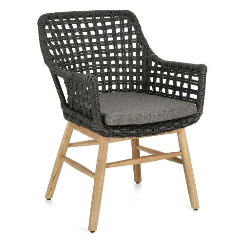 Krzesło ogrodowe WILSON czarne 63x56 aluminium teak Bizzotto