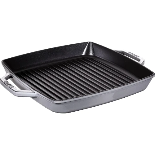 kwadratowa patelnia żeliwna grillowa z dwoma uchwytami 33 cm, grafitowy