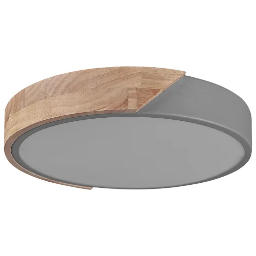 Lampa sufitowa led metalowa szara z jasnym drewnem pattani