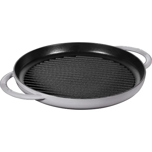 okrągła patelnia żeliwna grillowa z dwoma uchwytami 30 cm, grafitowy