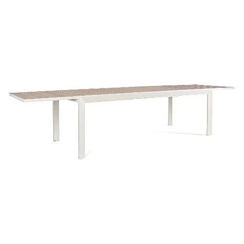 Rozkładany stół ogrodowy BELMAR biały 220/340x100 aluminiowy z efektem drewna Bizzotto