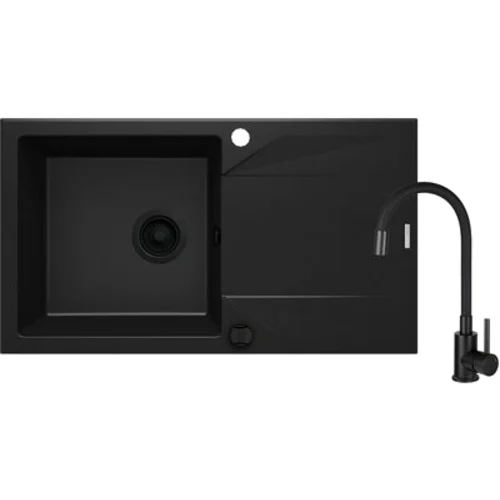 Set zlewozmywak granitowy ZQJ N113 nero+bateria z elastyczną wylewką N72M nero+osprzęt nero