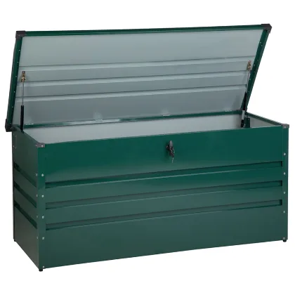 Skrzynia ogrodowa cebrosa metal 132 cm 62 cm ciemnozielony