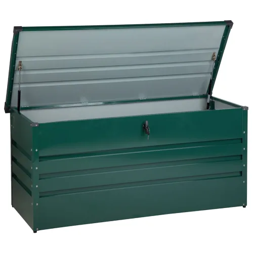 Skrzynia ogrodowa cebrosa metal 132 cm 62 cm ciemnozielony