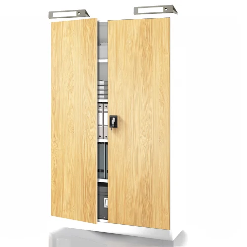 Szafa biurowa metalowa na akta, szeroka, biały/złoty dąb, 1150x1850x400 mm: JAN II Eco Design