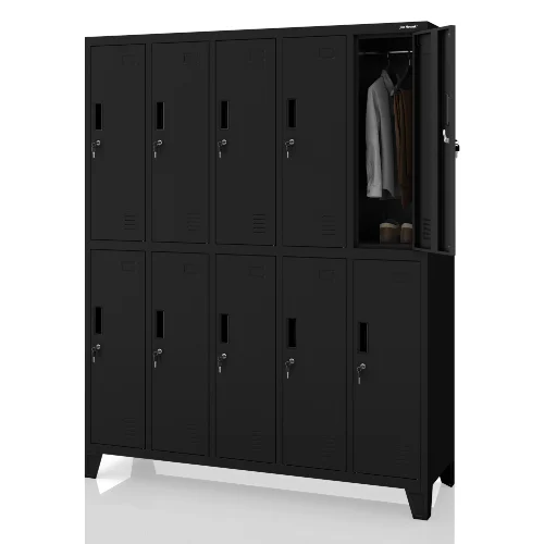 Szafa socjalna ubraniowa 10-drzwiowa czarna, 1360x1720x450 mm: BARTEK