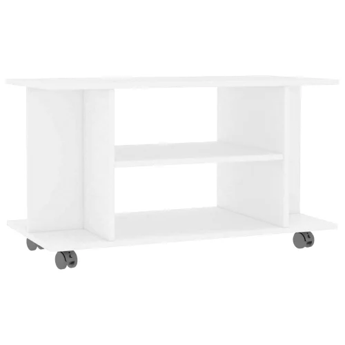 Szafka pod TV z kółkami, biała, 80x40x40 cm, płyta wiórowa
