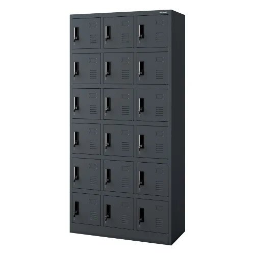 Szafka pracownicza skrytkowa 18-skrytkowa antracytowa, 900x1850x400 mm: KAROL