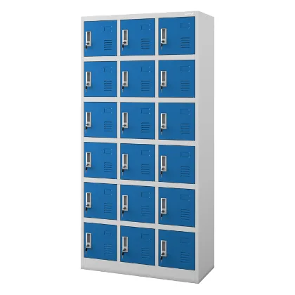 Szafka pracownicza skrytkowa 18-skrytkowa szaro-niebieska, 900x1850x400 mm: KAROL