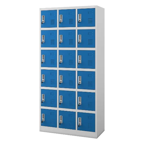 Szafka pracownicza skrytkowa 18-skrytkowa szaro-niebieska, 900x1850x400 mm: KAROL