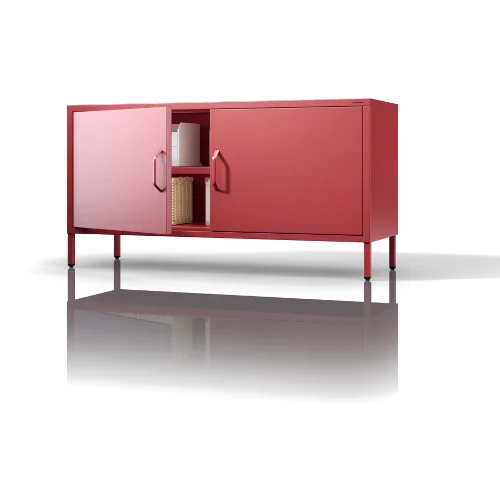 Szafka RTV metalowa na nóżkach czerwona, 1150x595x400 mm: ROSA Modern