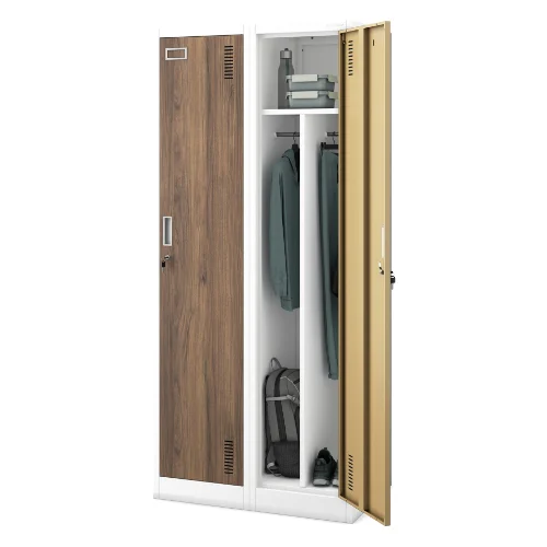 Szafka ubraniowa pracownicza czterokomorowa biała/orzech, 800x1800x500 mm: KACPER Eco Design