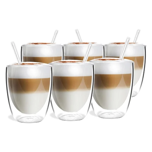 Szklanki termiczne 6szt. 320ml + 6 słomek szklanych Vialli Design Vita
