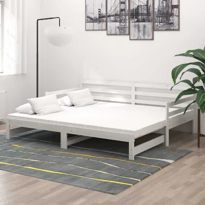 vidaXL Łóżko wysuwane, lite drewno sosnowe, białe, 2x(90x200) cm