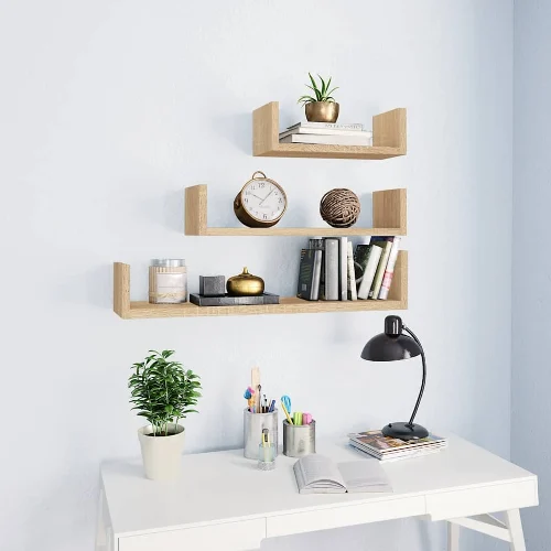 vidaXL Półki ścienne, 3 szt., dąb sonoma, materiał drewnopochodny