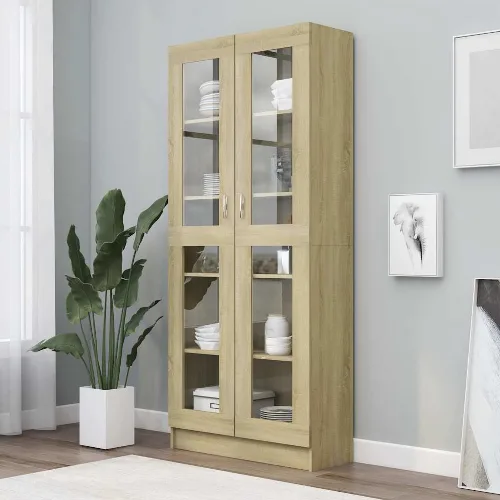 vidaXL Witryna, dąb sonoma 82,5x30,5x185 cm, materiał drewnopochodny