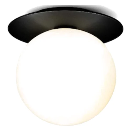 White Ball Black plafon sufitowy czarny, mleczna kula 15cm