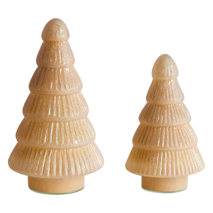 Zestaw 2 figurek dekoracyjnych FLAREN Choinka 20/25 cm Beżowy