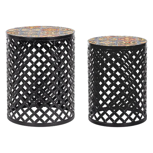 Zestaw 2 stolików NAXOS Ø30,Ø35 stalowych z blatem ceramicznym Bizzotto