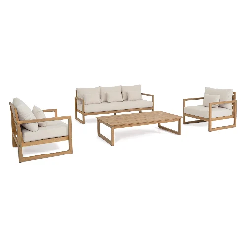 Zestaw sofa 2 fotele i stolik ADRIAN z drewna akacjowego Bizzotto