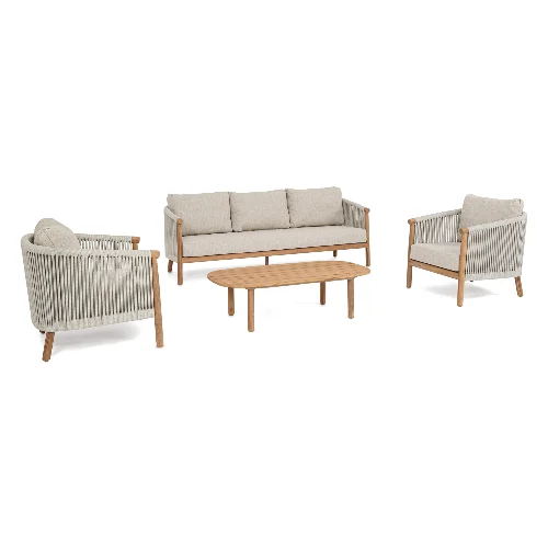 Zestaw sofa 2 fotele i stolik APOLLUS beżowy aluminowych z poduszką olefinową Bizzotto