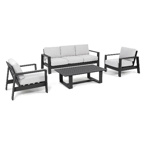 Zestaw sofa 2 fotele i stolik BALTIC antracyt/jasny szary aluminiowy Bizzotto