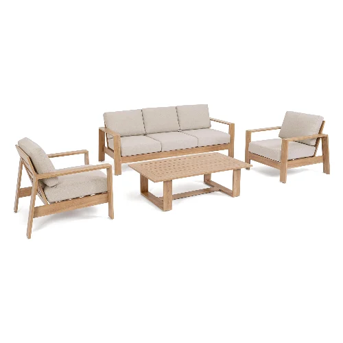 Zestaw sofa 2 fotele i stolik BALTIC naturalny aluminiowe z efektem drewna Bizzotto