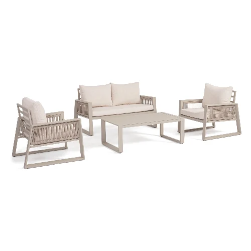 Zestaw sofa 2 fotele i stolik CAPTIVA aluminiowy Bizzotto