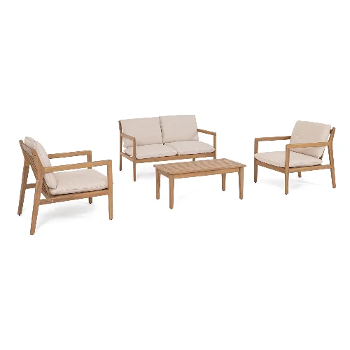 Zestaw sofa 2 fotele i stolik DANUBIO z drewna akacjowego Bizzotto