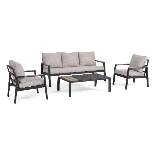 Zestaw sofa 2 fotele i stolik ELNA antracyt/beż aluminiowy Bizzotto