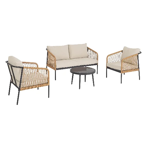 Zestaw sofa 2 fotele i stolik FELIPE naturalny aluminiowy Bizzotto