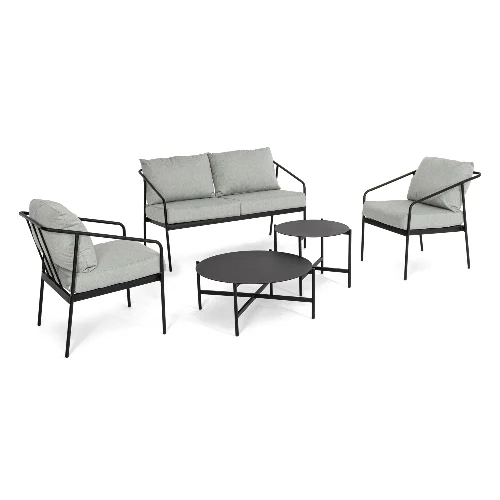 Zestaw sofa 2 fotele i stolik FLORIAN stalowy Bizzotto
