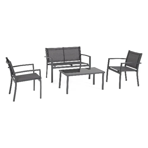 Zestaw sofa 2 fotele i stolik FLORIDA antracytowy stalowy Bizzotto