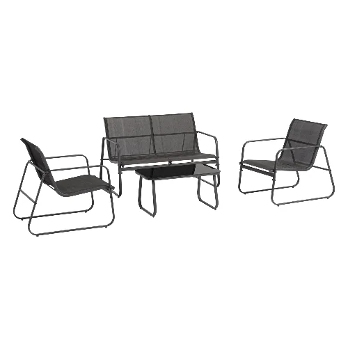 Zestaw sofa 2 fotele i stolik GONZALO antracytowy stalowy Bizzotto