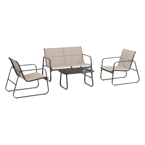 Zestaw sofa 2 fotele i stolik GONZALO taupe stalowy Bizzotto